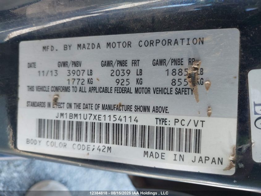 2014 Mazda 3 Sport VIN: JM1BM1U7XE1154114 Lot: 12384818