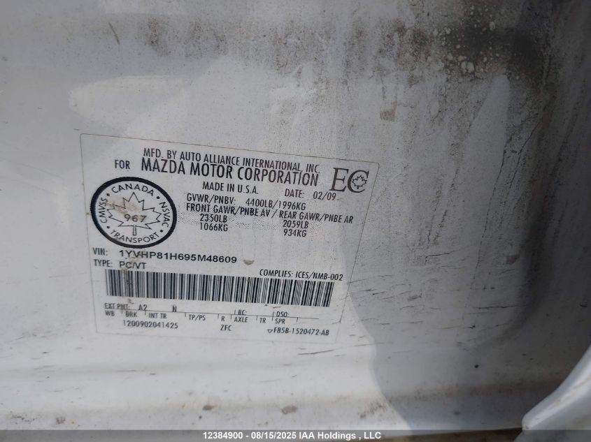 2009 Mazda 6 I VIN: 1YVHP81H695M48609 Lot: 12384900