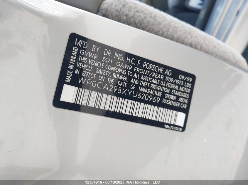 WP0CA298XYU620969 2000 PORSCHE BOXSTER photo no. 9