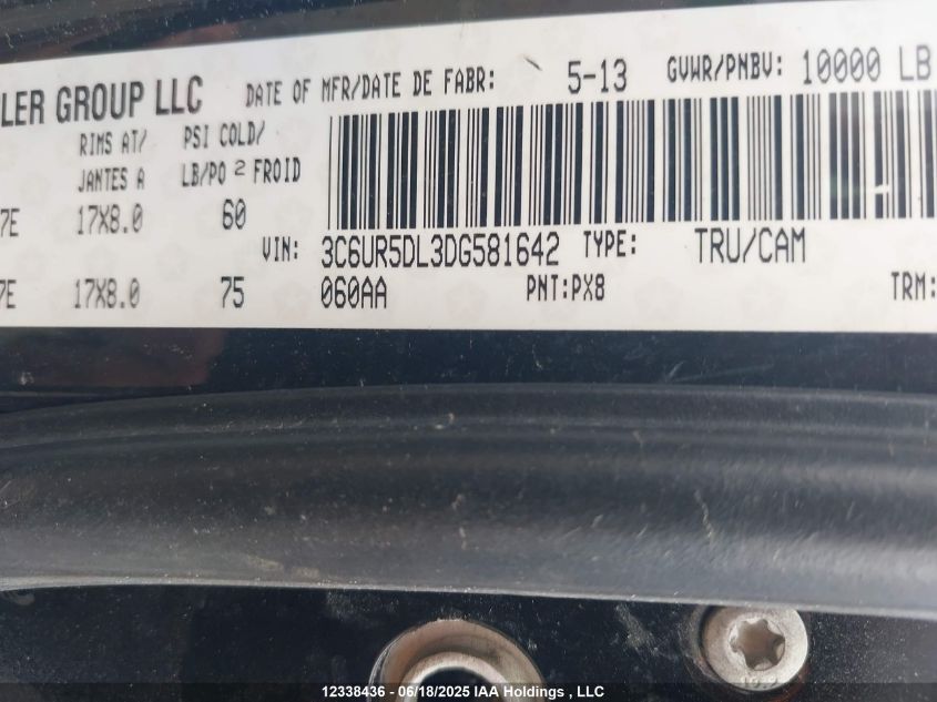 2013 Ram 2500 Slt VIN: 3C6UR5DL3DG581642 Lot: 12338436X