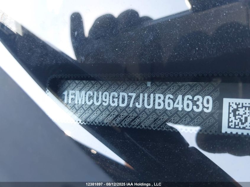 2018 Ford Escape Se VIN: 1FMCU9GD7JUB64639 Lot: 12381897X
