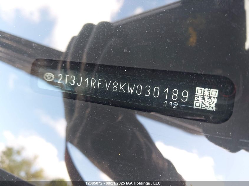 2019 Toyota Rav4 Adventure VIN: 2T3J1RFV8KW030189 Lot: 12385072