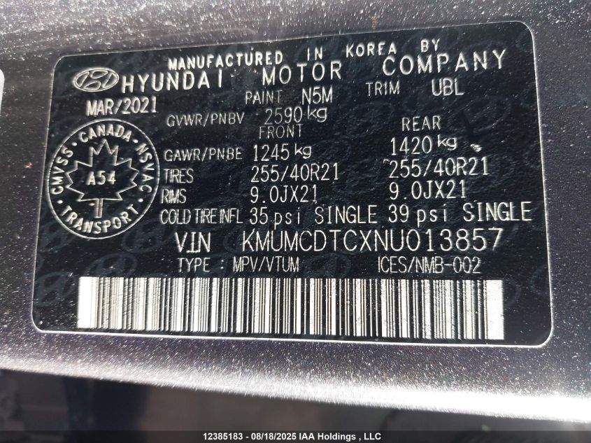 2022 Genesis Gv70 3.5T Sport Awd VIN: KMUMCDTCXNU013857 Lot: 12385183