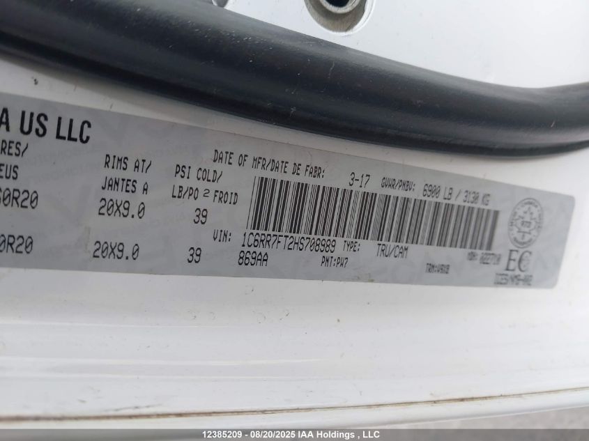 2017 Ram 1500 St VIN: 1C6RR7FT2HS708989 Lot: 12385209