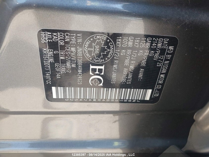 2024 Nissan Rogue VIN: JN8BT3BB4RW424523 Lot: 12385397