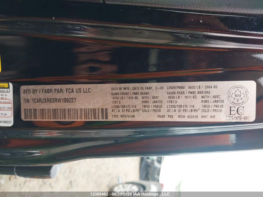 2024 Jeep Wrangler 4Xe 4-Door Recon VIN: 1C4RJXR63RW186227 Lot: 12385462