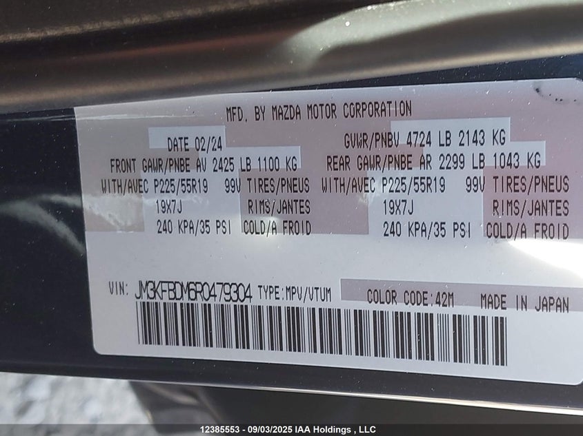 2024 Mazda Cx-5 JM3KFBDM6R0479304 from the CANADA