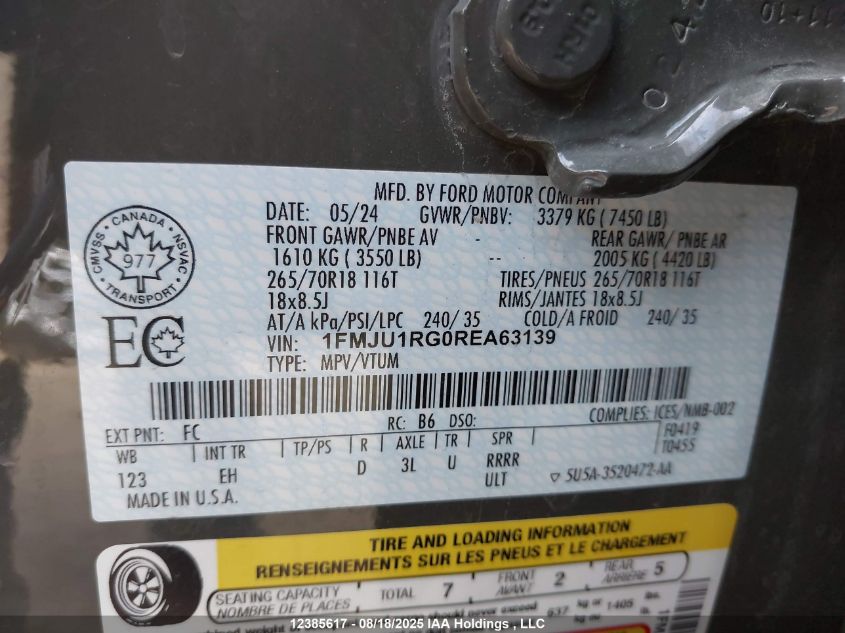 2024 Ford Expedition Timberline VIN: 1FMJU1RG0REA63139 Lot: 12385617