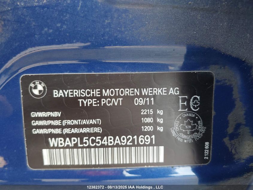 2011 BMW 335I xDrive VIN: WBAPL5C54BA921691 Lot: 12382372X