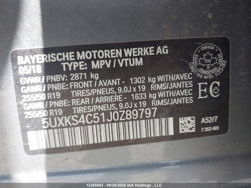 2018 BMW X5 xDrive35D VIN: 5UXKS4C51J0Z89797 Lot: 12385883