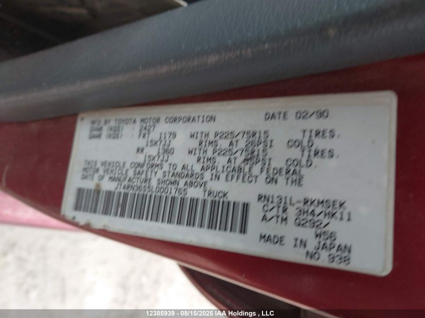 1990 Toyota 4Runner Sr5 VIN: JT4RN36S5L0001765 Lot: 12385939