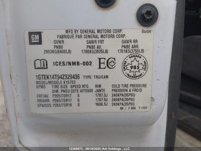1GTEK14T94Z329436 2004 GMC  photo no. 9