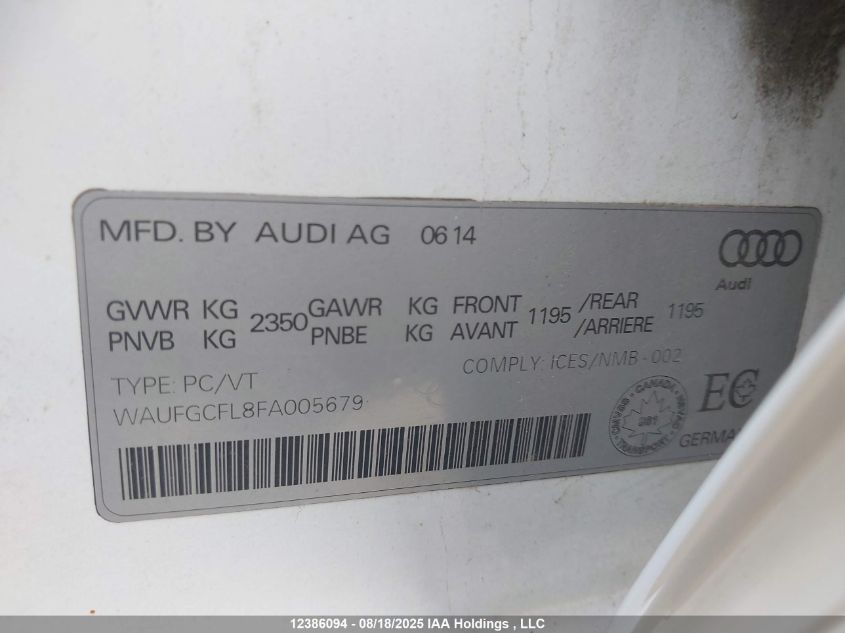 2015 Audi S4 Premium VIN: WAUFGCFL8FA005679 Lot: 12386094