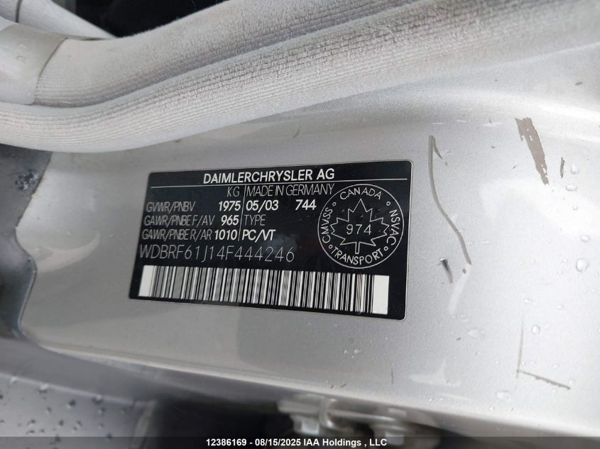 2004 Mercedes-Benz C 240 Classic/Classic 4Matic/Elegance/Elegance 4Matic VIN: WDBRF61J14F444246 Lot: 12386169