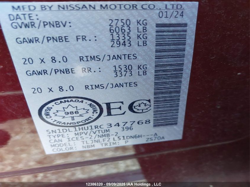 2024 Infiniti Qx60 Autograph VIN: 5N1DL1HU1RC347768 Lot: 12386320