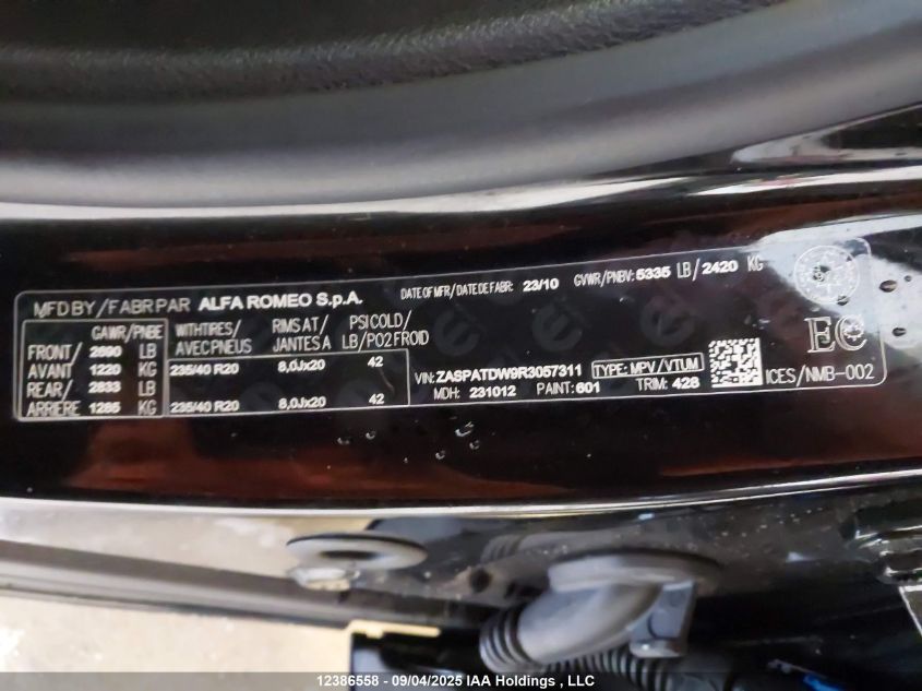 2024 Alfa Romeo Tonale Veloce Eawd VIN: ZASPATDW9R3057311 Lot: 12386558