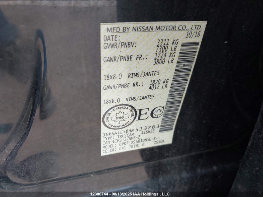 1N6AA1E58HN513763 2017 NISSAN TITAN photo no. 9