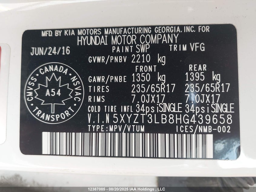 5XYZT3LB8HG439658 2017 HYUNDAI SANTA FE photo no. 9