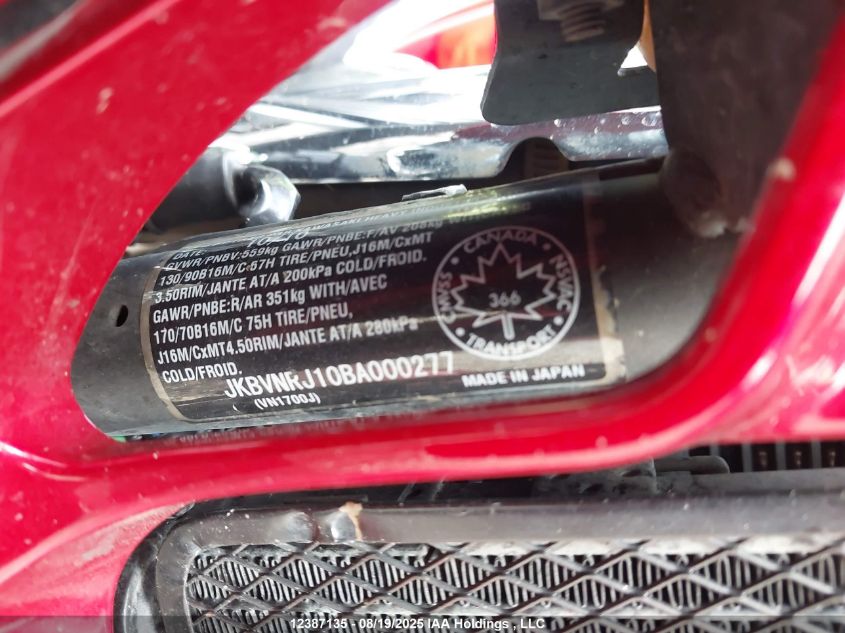 2011 Kawasaki Vn1700 J VIN: JKBVNRJ10BA000277 Lot: 12387135