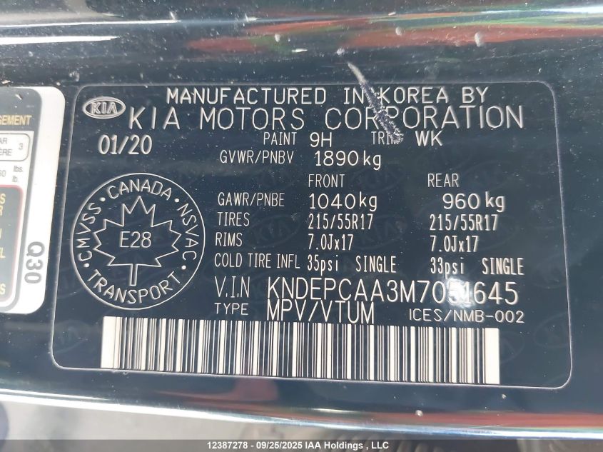 2021 Kia Seltos Lx VIN: KNDEPCAA3M7051645 Lot: 12387278