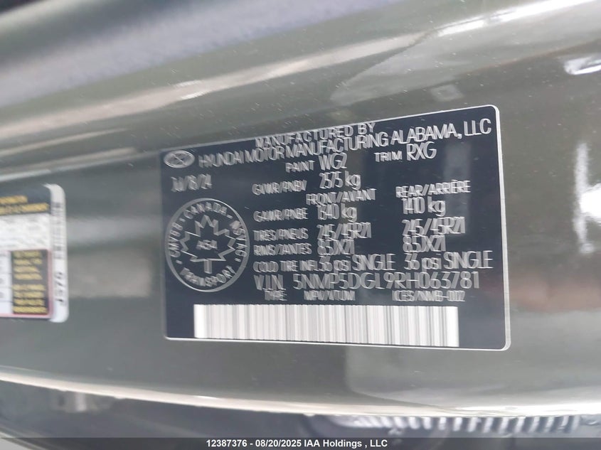 5NMP5DGL9RH063781 2024 HYUNDAI SANTA FE photo no. 9