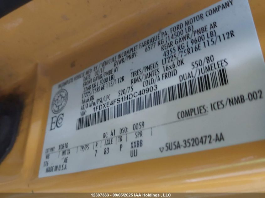 2017 Ford E-450 Cutaway VIN: 1FDXE4FS1HDC40903 Lot: 12387383