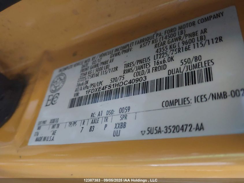 2017 Ford E-450 Cutaway VIN: 1FDXE4FS1HDC40903 Lot: 12387383