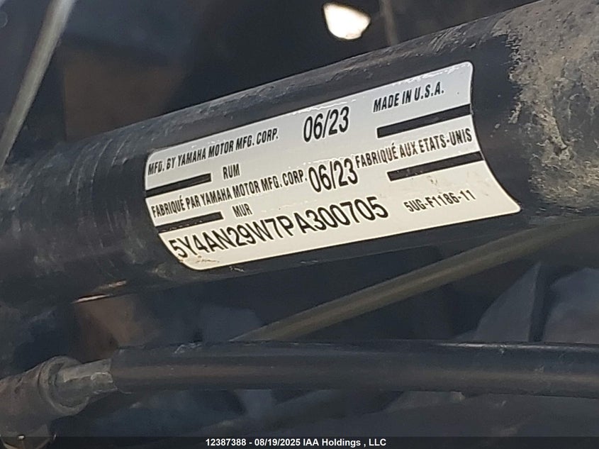 2023 Yamaha Yxz1000 VIN: 5Y4AN29W7PA300705 Lot: 12387388