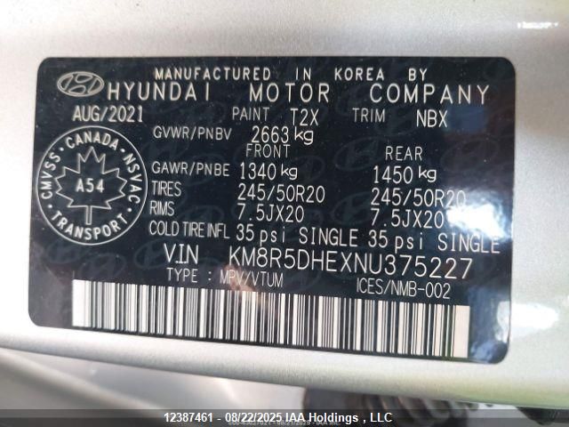 2022 Hyundai Palisade Limited VIN: KM8R5DHEXNU375227 Lot: 12387461