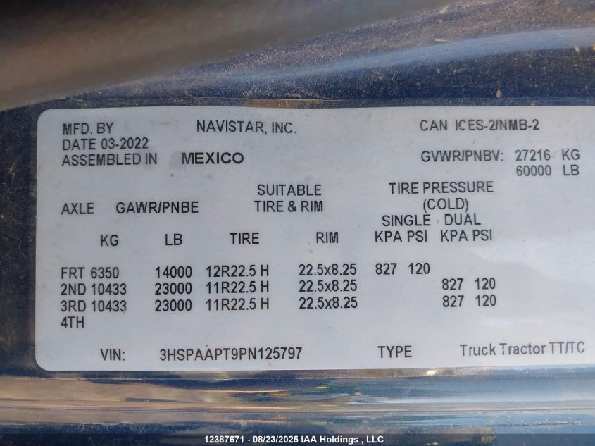 2023 International Hx520 VIN: 3HSPAAPT9PN125797 Lot: 12387671