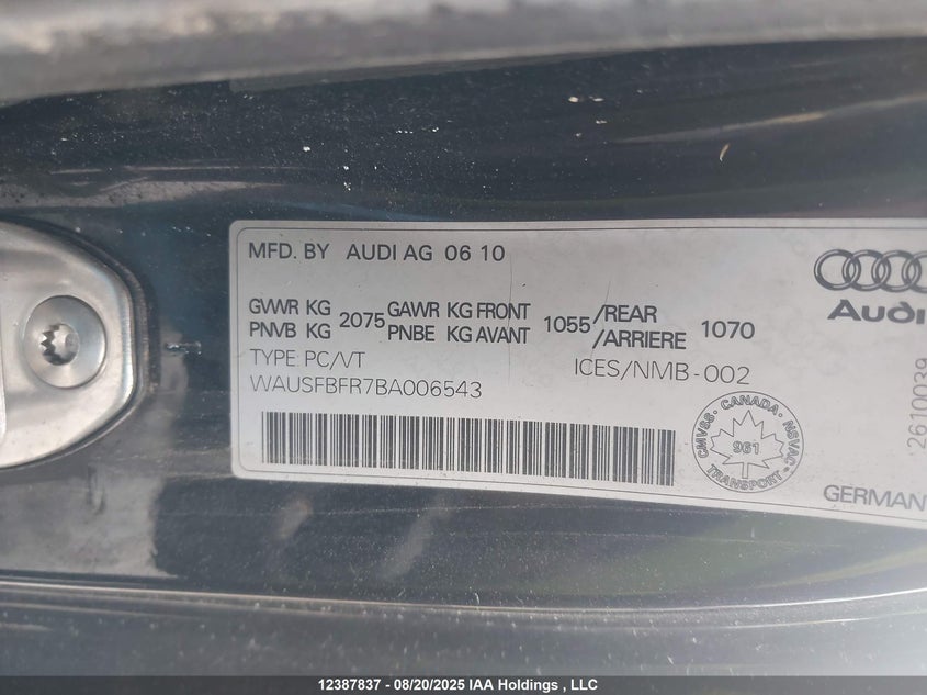 2011 Audi A5 2.0T Premium VIN: WAUSFBFR7BA006543 Lot: 12387837