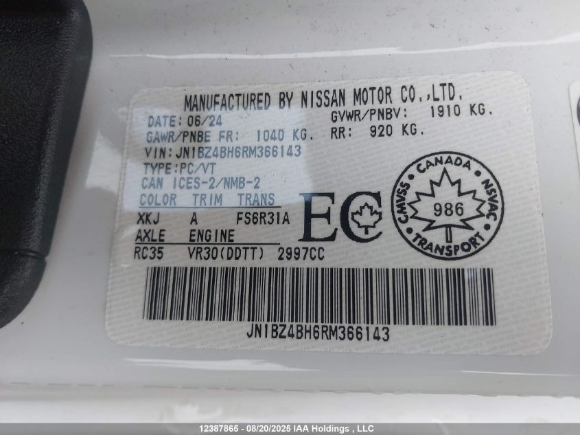 2024 Nissan 370Z VIN: JN1BZ4BH6RM366143 Lot: 12387865
