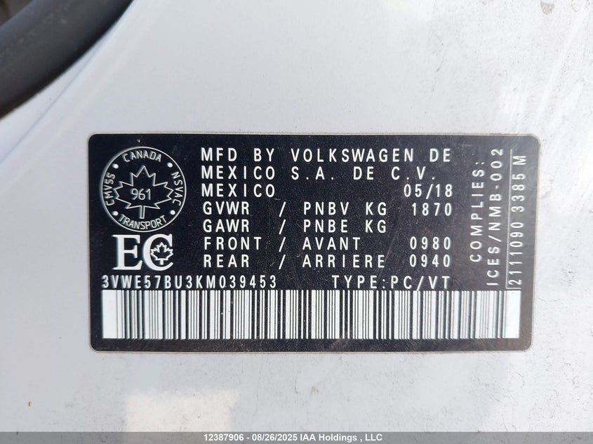 3VWE57BU3KM039453 2019 VOLKSWAGEN JETTA photo no. 9
