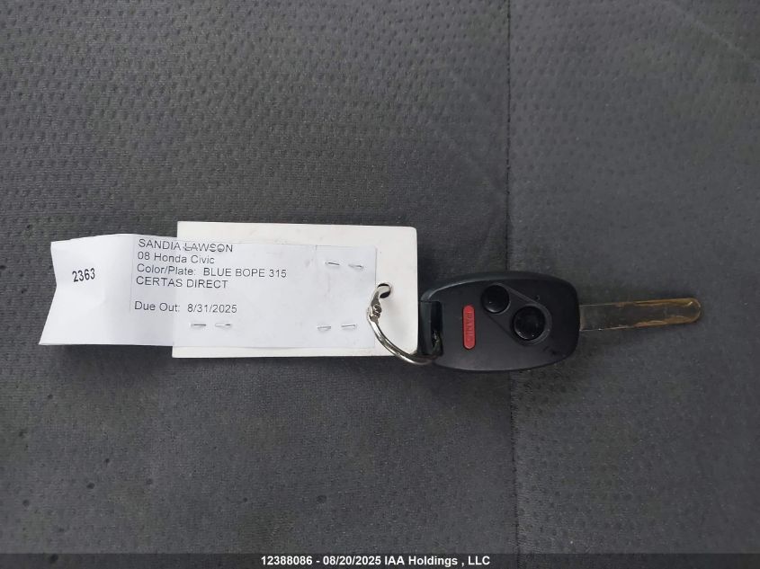 2008 Honda Civic Dx-G VIN: 2HGFA16478H001758 Lot: 12388086