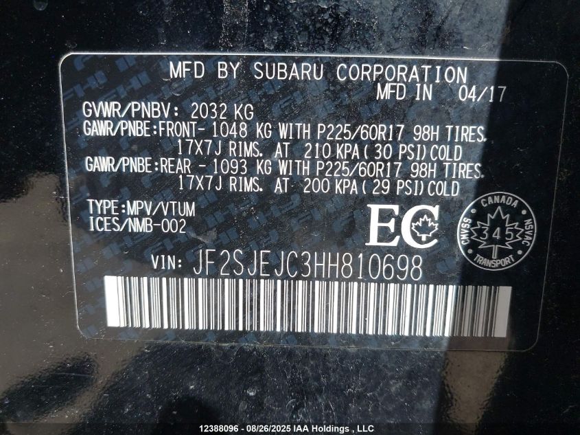 2017 Subaru Forester 2.5I Limited VIN: JF2SJEJC3HH810698 Lot: 12388096