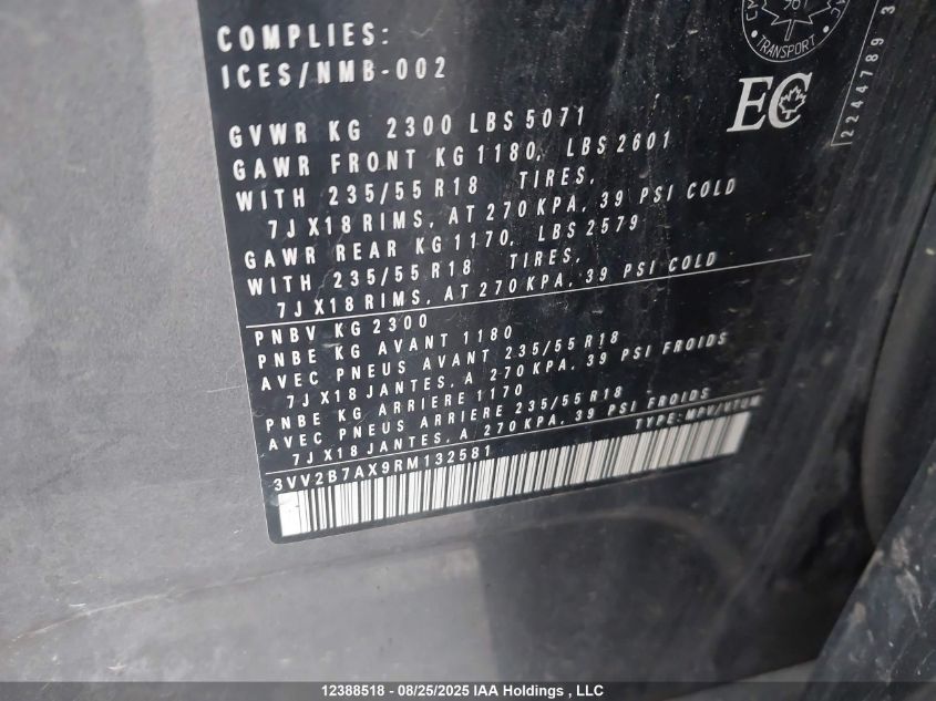 2024 Volkswagen Tiguan Se/Wolfsburg VIN: 3VV2B7AX9RM132581 Lot: 12388518