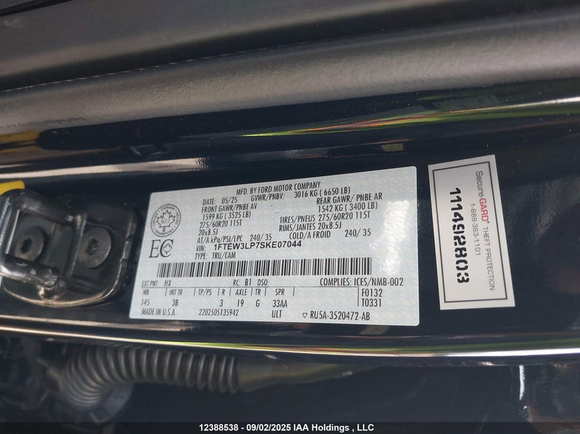 1FTEW3LP7SKE07044 2025 FORD F-150 photo no. 9