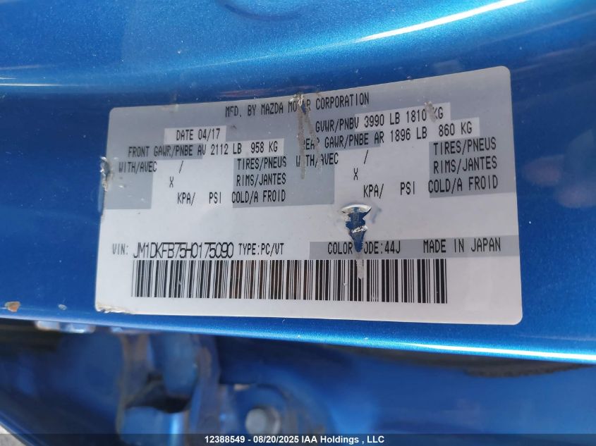 2017 Mazda Cx-3 VIN: JM1DKFB75H0175090 Lot: 12388549