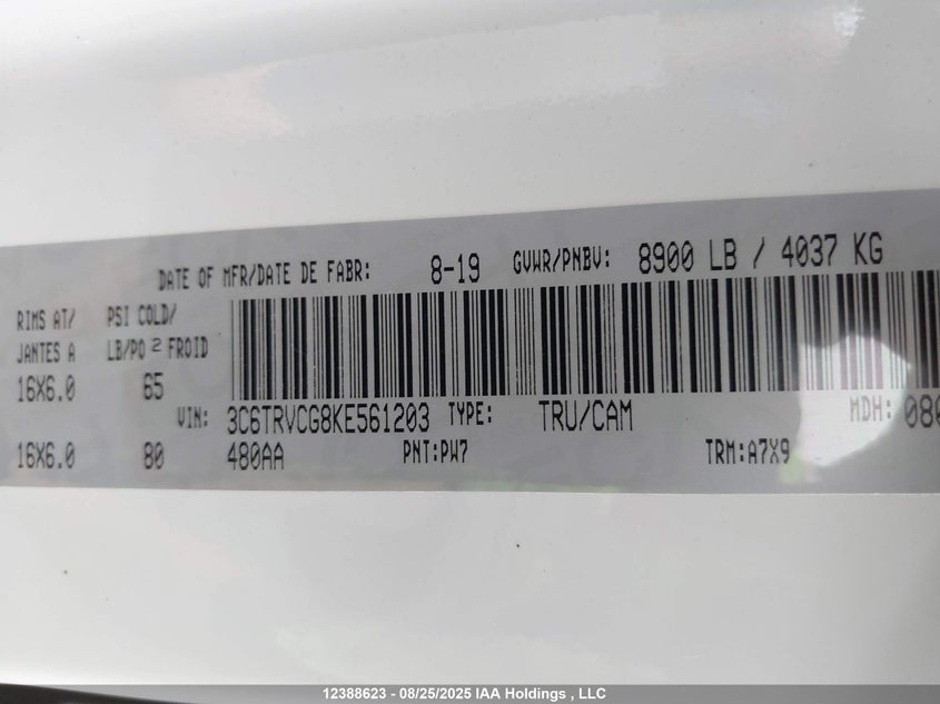 3C6TRVCG8KE561203 2019 RAM PROMASTER CITY photo no. 9