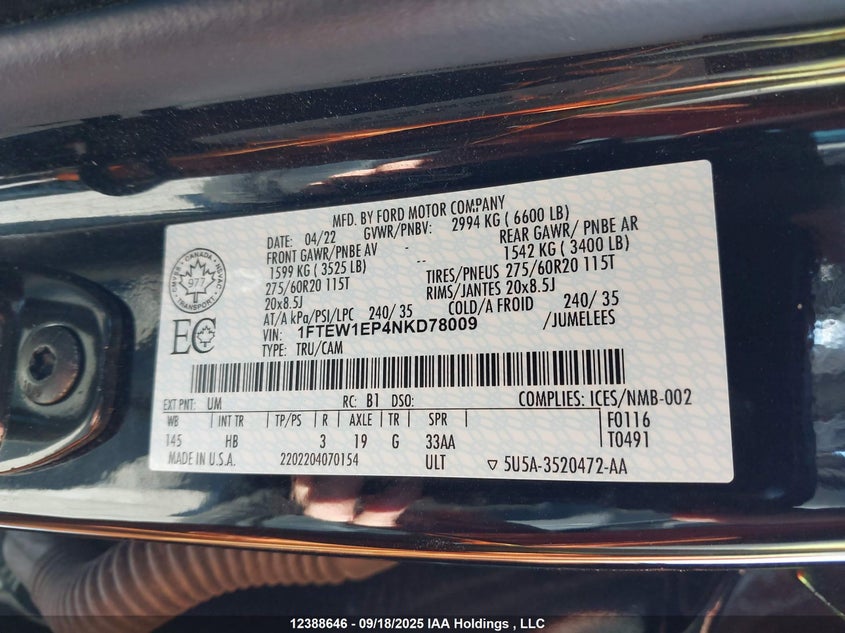 1FTEW1EP4NKD78009 2022 FORD F-150 photo no. 9