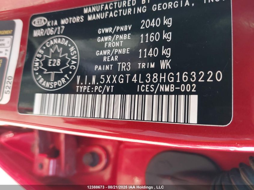 2017 Kia Optima Lx VIN: 5XXGT4L38HG163220 Lot: 12388673