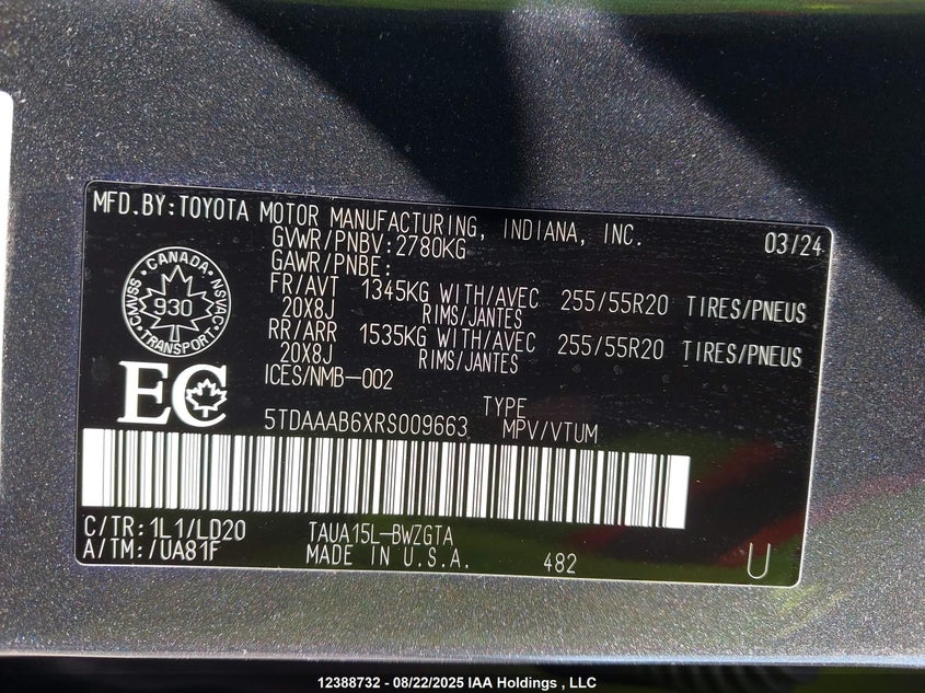 2024 Lexus Tx 350 VIN: 5TDAAAB6XRS009663 Lot: 12388732