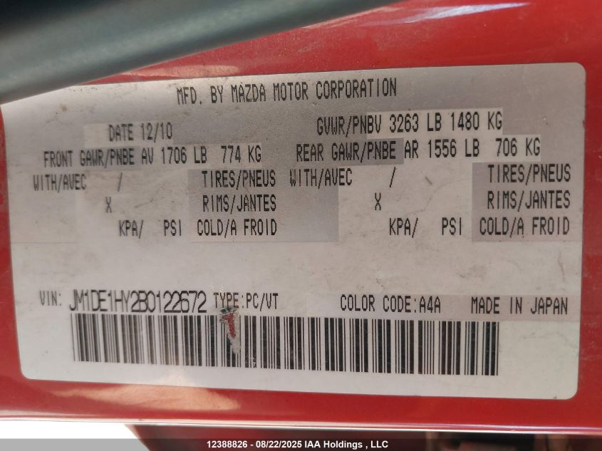 2011 Mazda Mazda2 VIN: JM1DE1HY2B0122672 Lot: 12388826