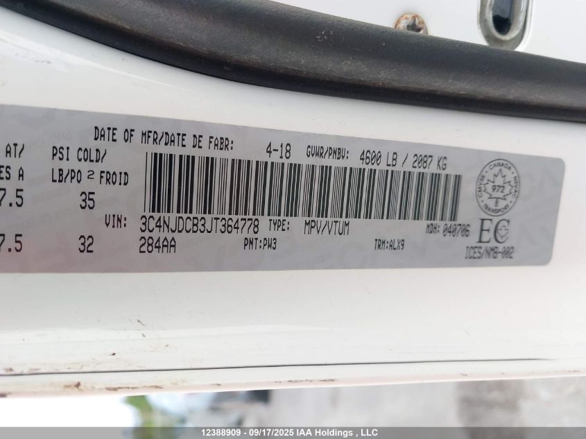 2018 Jeep Compass Limited VIN: 3C4NJDCB3JT364778 Lot: 12388909