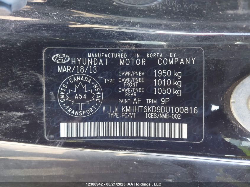 2013 Hyundai Genesis Coupe 2.0T VIN: KMHHT6KD9DU100816 Lot: 12388942