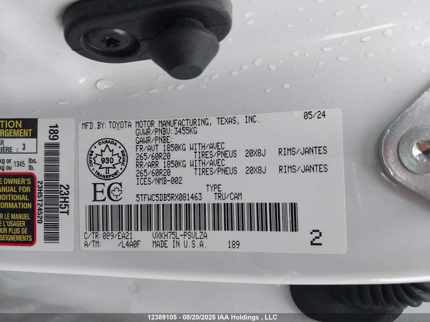 5TFWC5DB5RX081463 2024 TOYOTA TUNDRA photo no. 9