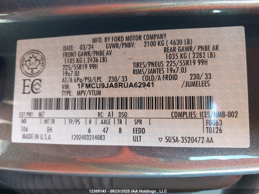 1FMCU9JA8RUA62941 2024 FORD ESCAPE photo no. 19