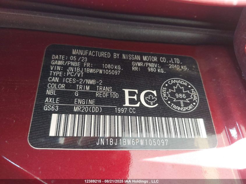 2023 Nissan Qashqai VIN: JN1BJ1BW6PW105097 Lot: 12389215