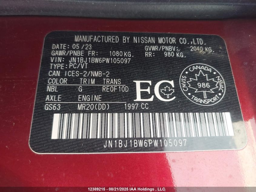 2023 Nissan Qashqai VIN: JN1BJ1BW6PW105097 Lot: 12389215