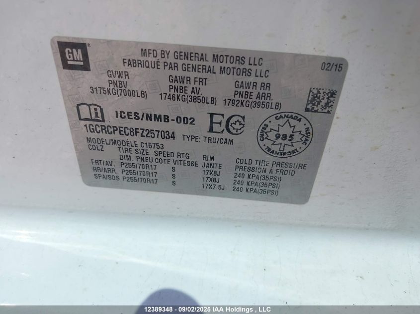 2015 Chevrolet Silverado 1500 Ls/Wt VIN: 1GCRCPEC8FZ257034 Lot: 12389348